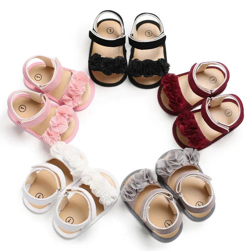 Pretty Newborn Kid Baby Girl Flower Lace Sandals Clogs Flat Shoes Summer Casual Crib Shoes First Pre walker 0-18M