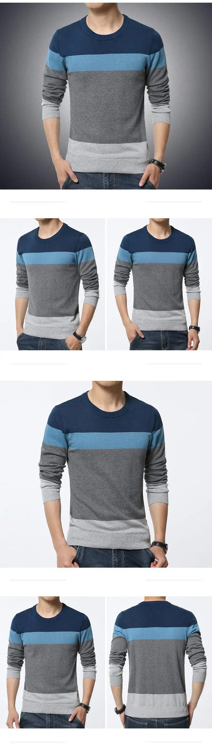 2025 Autumn Casual Men's Sweater O-Neck Striped Slim Fit Knitwear Men's Sweaters Pullovers Pullover Men Pull Homme M-4XL