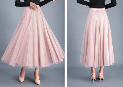 OHRYIYIE Beige Maxi Long Skirt Spring Autumn Women's 2025 New Summer Tulle Skirt Party Mesh A-line Skirts Female Juppe Longue