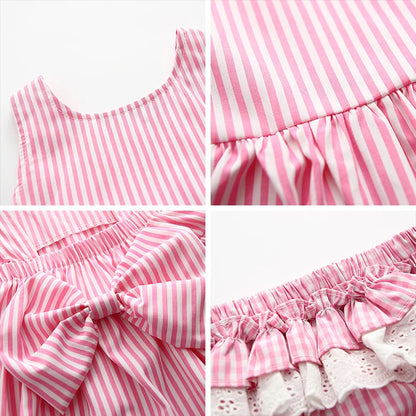 2025 Girls Cute Summer Sleeveless Dress Girl 2Pieces Sets Short Pants + Dress Set Stripe Patten for Baby 6-24M