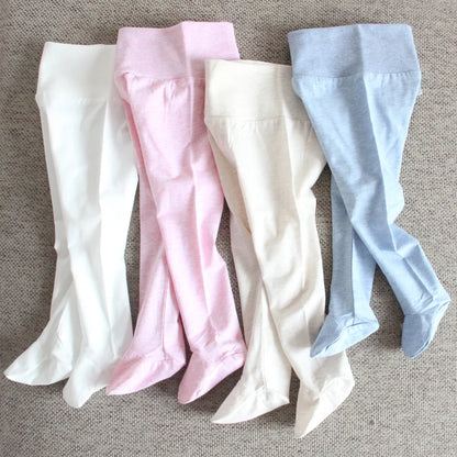 Summer Spring Newborn Baby Boys Girls Cotton High Waist Footed Pants Censual Leggings with Feet  Pajama Trouser Panty hose 0-12m
