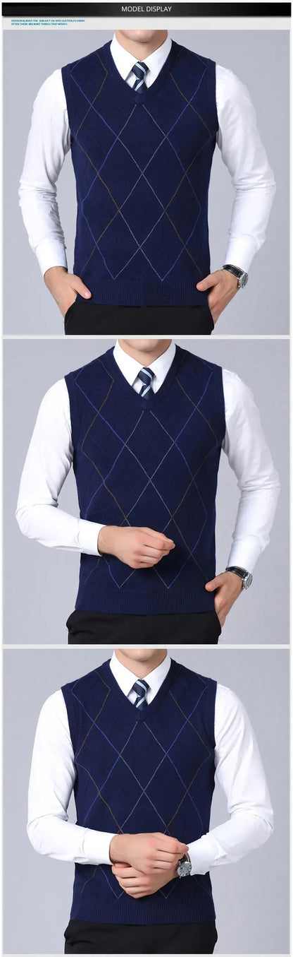 2025 New Fashion Brand Sweater For Men's Pullover Vest Slim Fit Jumpers Knitwear Plaid Autumn Korean Style Casual Men Clothes