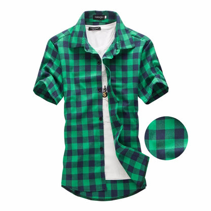 Red And Black Plaid Shirt Men Shirts 2025 New Summer Fashion Chemise Homme Men's Checkered Shirts Short Sleeve Shirt Men