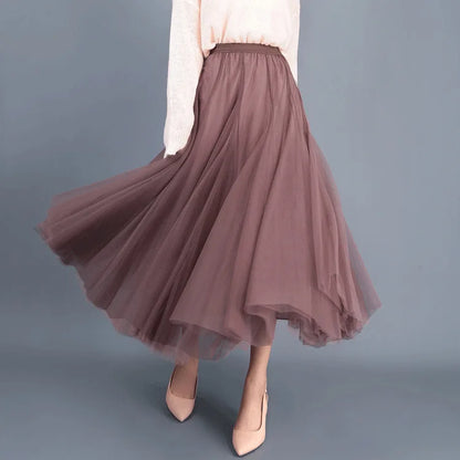 OHRYIYIE Beige Maxi Long Skirt Spring Autumn Women's 2025 New Summer Tulle Skirt Party Mesh A-line Skirts Female Juppe Longue