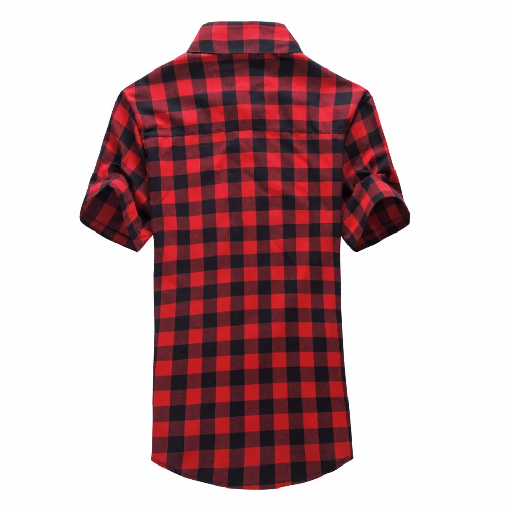 Red And Black Plaid Shirt Men Shirts 2025 New Summer Fashion Chemise Homme Men's Checkered Shirts Short Sleeve Shirt Men