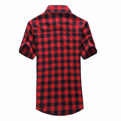 Red And Black Plaid Shirt Men Shirts 2025 New Summer Fashion Chemise Homme Men's Checkered Shirts Short Sleeve Shirt Men