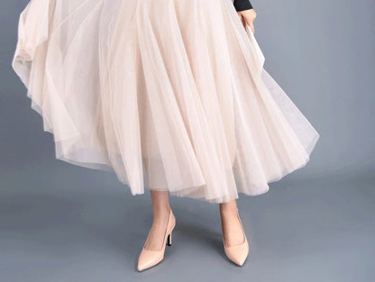OHRYIYIE Beige Maxi Long Skirt Spring Autumn Women's 2025 New Summer Tulle Skirt Party Mesh A-line Skirts Female Juppe Longue