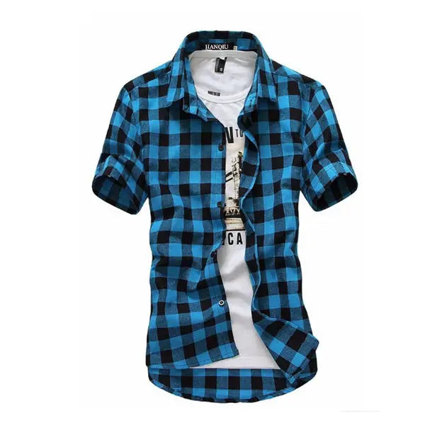 Red And Black Plaid Shirt Men Shirts 2025 New Summer Fashion Chemise Homme Men's Checkered Shirts Short Sleeve Shirt Men