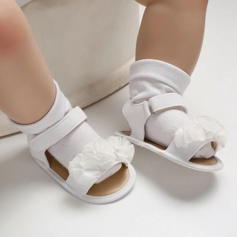 Pretty Newborn Kid Baby Girl Flower Lace Sandals Clogs Flat Shoes Summer Casual Crib Shoes First Pre walker 0-18M