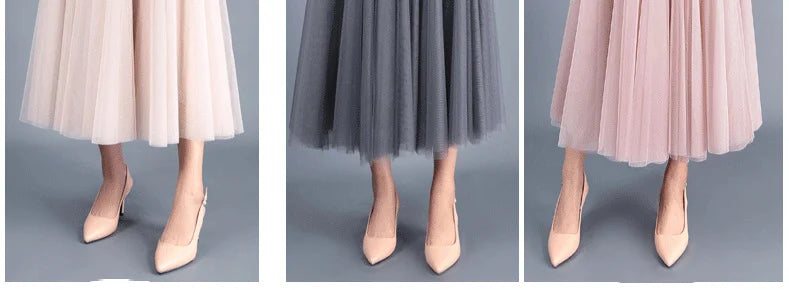 OHRYIYIE Beige Maxi Long Skirt Spring Autumn Women's 2025 New Summer Tulle Skirt Party Mesh A-line Skirts Female Juppe Longue