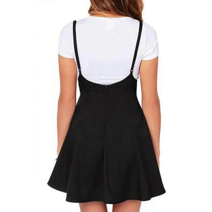 Plus Size 2XL Mini Skirt Women Black High Waist Solid Stretch Skirts Women's Preppy Flared Skater Swing Short Suspender Skirts