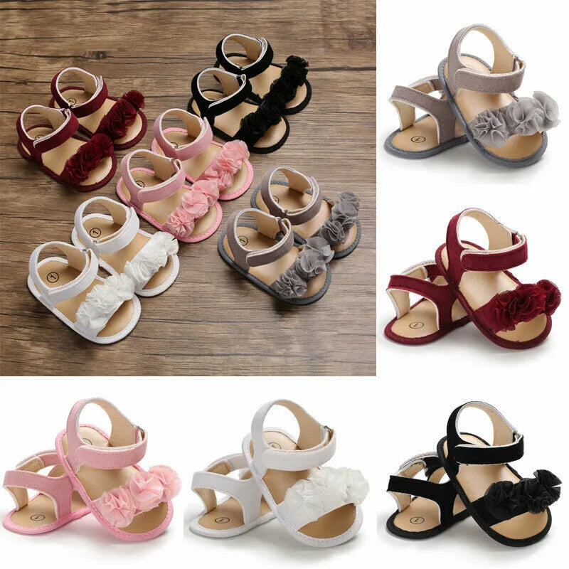 Pretty Newborn Kid Baby Girl Flower Lace Sandals Clogs Flat Shoes Summer Casual Crib Shoes First Pre walker 0-18M