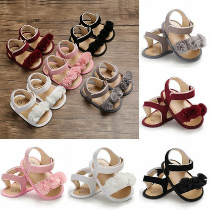 Pretty Newborn Kid Baby Girl Flower Lace Sandals Clogs Flat Shoes Summer Casual Crib Shoes First Pre walker 0-18M