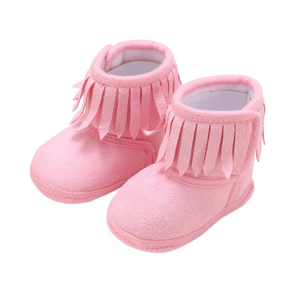 Winter 0-18M Newborn Baby Fringe Boots Girl Newborn Solid Color Tassel Soft Bottom New Cotton Warm Boots