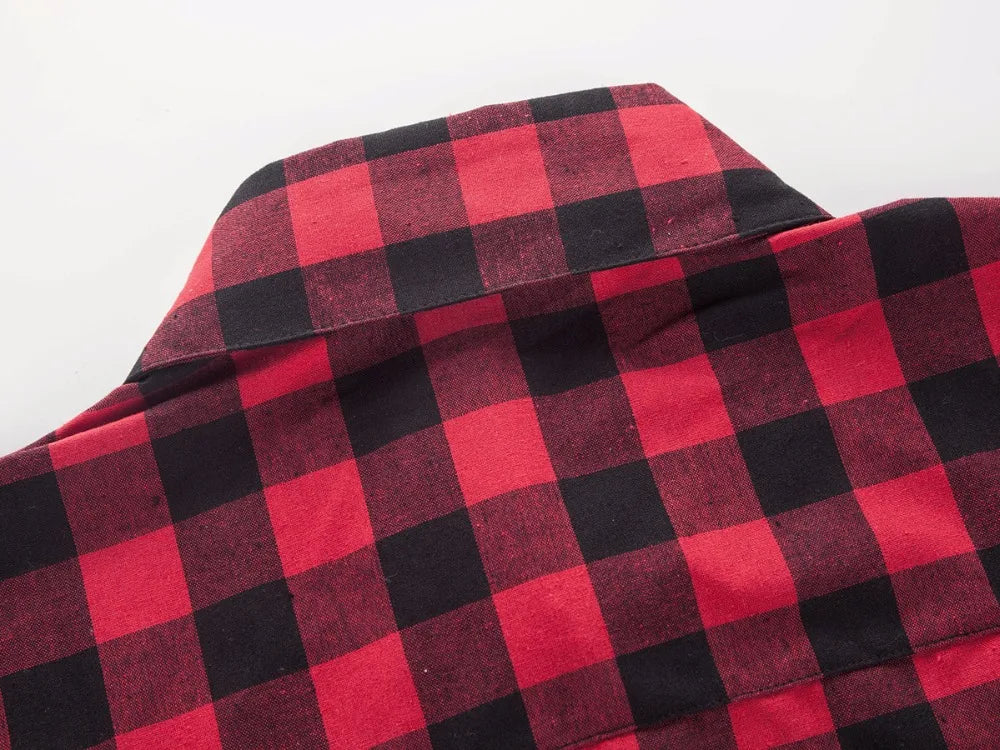 Red And Black Plaid Shirt Men Shirts 2025 New Summer Fashion Chemise Homme Men's Checkered Shirts Short Sleeve Shirt Men