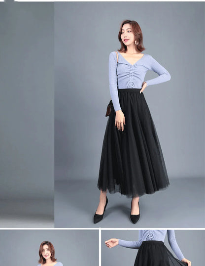 OHRYIYIE Beige Maxi Long Skirt Spring Autumn Women's 2025 New Summer Tulle Skirt Party Mesh A-line Skirts Female Juppe Longue