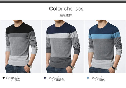 2025 Autumn Casual Men's Sweater O-Neck Striped Slim Fit Knitwear Men's Sweaters Pullovers Pullover Men Pull Homme M-4XL