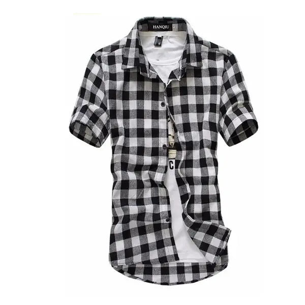 Red And Black Plaid Shirt Men Shirts 2025 New Summer Fashion Chemise Homme Men's Checkered Shirts Short Sleeve Shirt Men