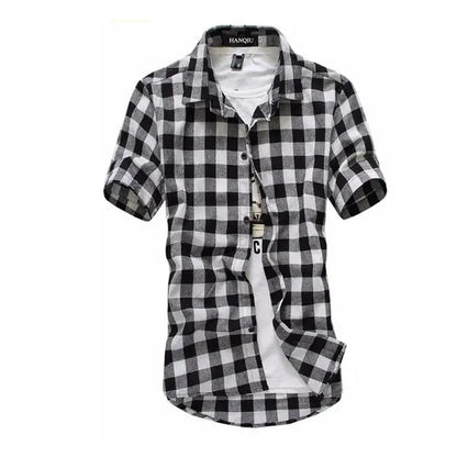Red And Black Plaid Shirt Men Shirts 2025 New Summer Fashion Chemise Homme Men's Checkered Shirts Short Sleeve Shirt Men