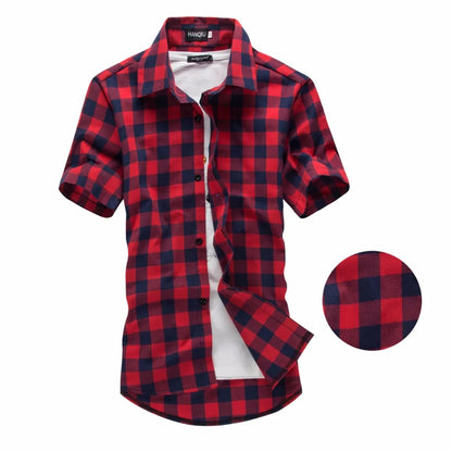 Red And Black Plaid Shirt Men Shirts 2025 New Summer Fashion Chemise Homme Men's Checkered Shirts Short Sleeve Shirt Men