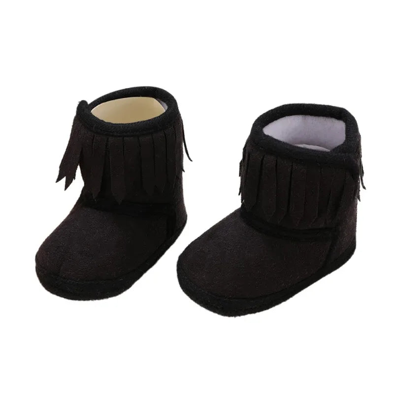 Winter 0-18M Newborn Baby Fringe Boots Girl Newborn Solid Color Tassel Soft Bottom New Cotton Warm Boots