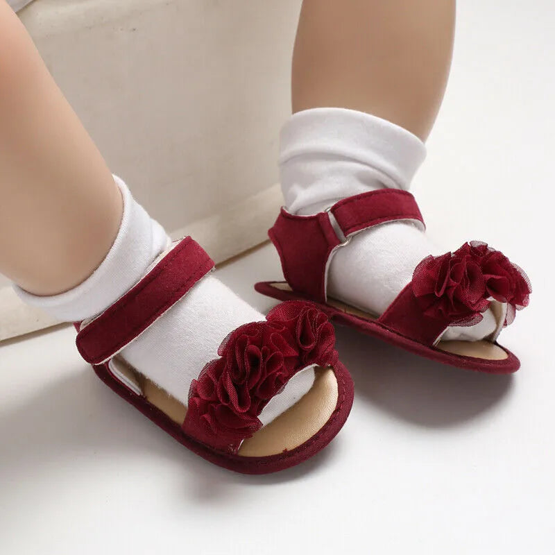 Pretty Newborn Kid Baby Girl Flower Lace Sandals Clogs Flat Shoes Summer Casual Crib Shoes First Pre walker 0-18M