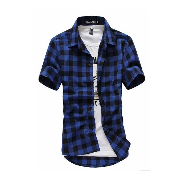 Red And Black Plaid Shirt Men Shirts 2025 New Summer Fashion Chemise Homme Men's Checkered Shirts Short Sleeve Shirt Men