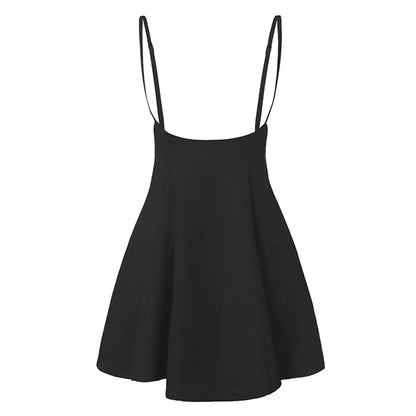 Plus Size 2XL Mini Skirt Women Black High Waist Solid Stretch Skirts Women's Preppy Flared Skater Swing Short Suspender Skirts