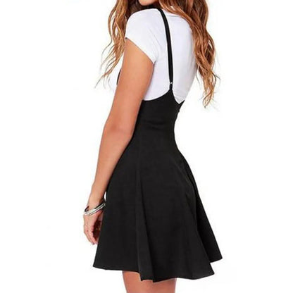 Plus Size 2XL Mini Skirt Women Black High Waist Solid Stretch Skirts Women's Preppy Flared Skater Swing Short Suspender Skirts
