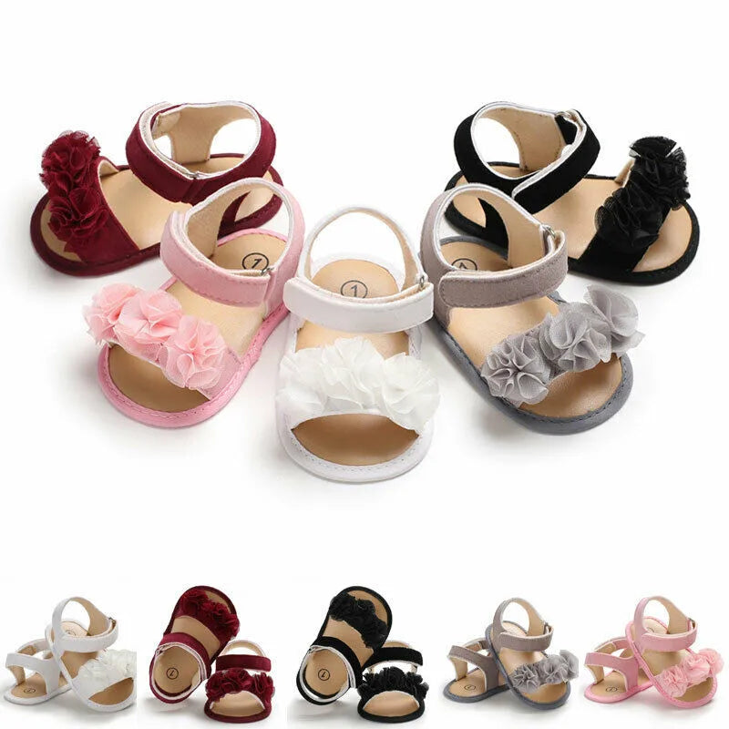 Pretty Newborn Kid Baby Girl Flower Lace Sandals Clogs Flat Shoes Summer Casual Crib Shoes First Pre walker 0-18M