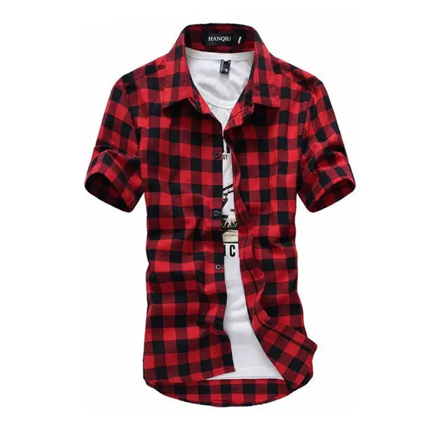 Red And Black Plaid Shirt Men Shirts 2025 New Summer Fashion Chemise Homme Men's Checkered Shirts Short Sleeve Shirt Men