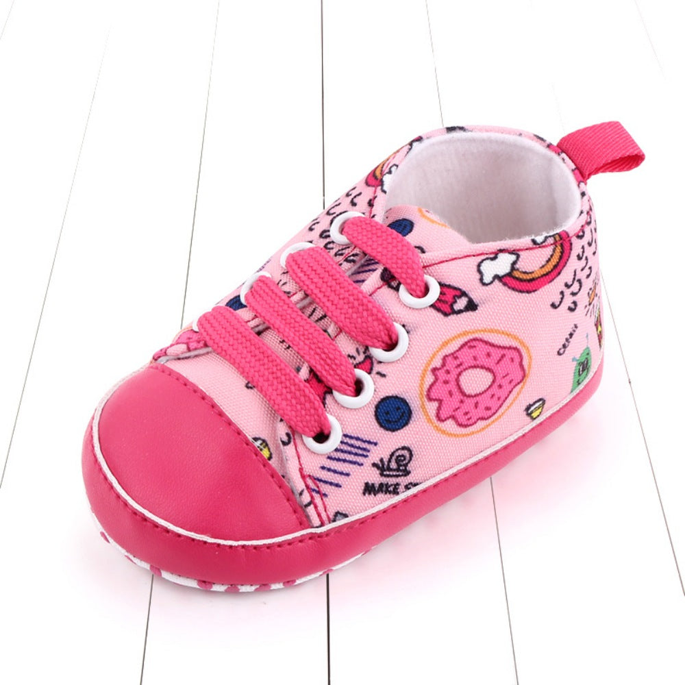 Baby Boys Girls  Soft-soled Toddler Infant First Walkers Cartoon Canvas Pattern Casual Sneaker Shoes Lace-up Shoe New Arrival