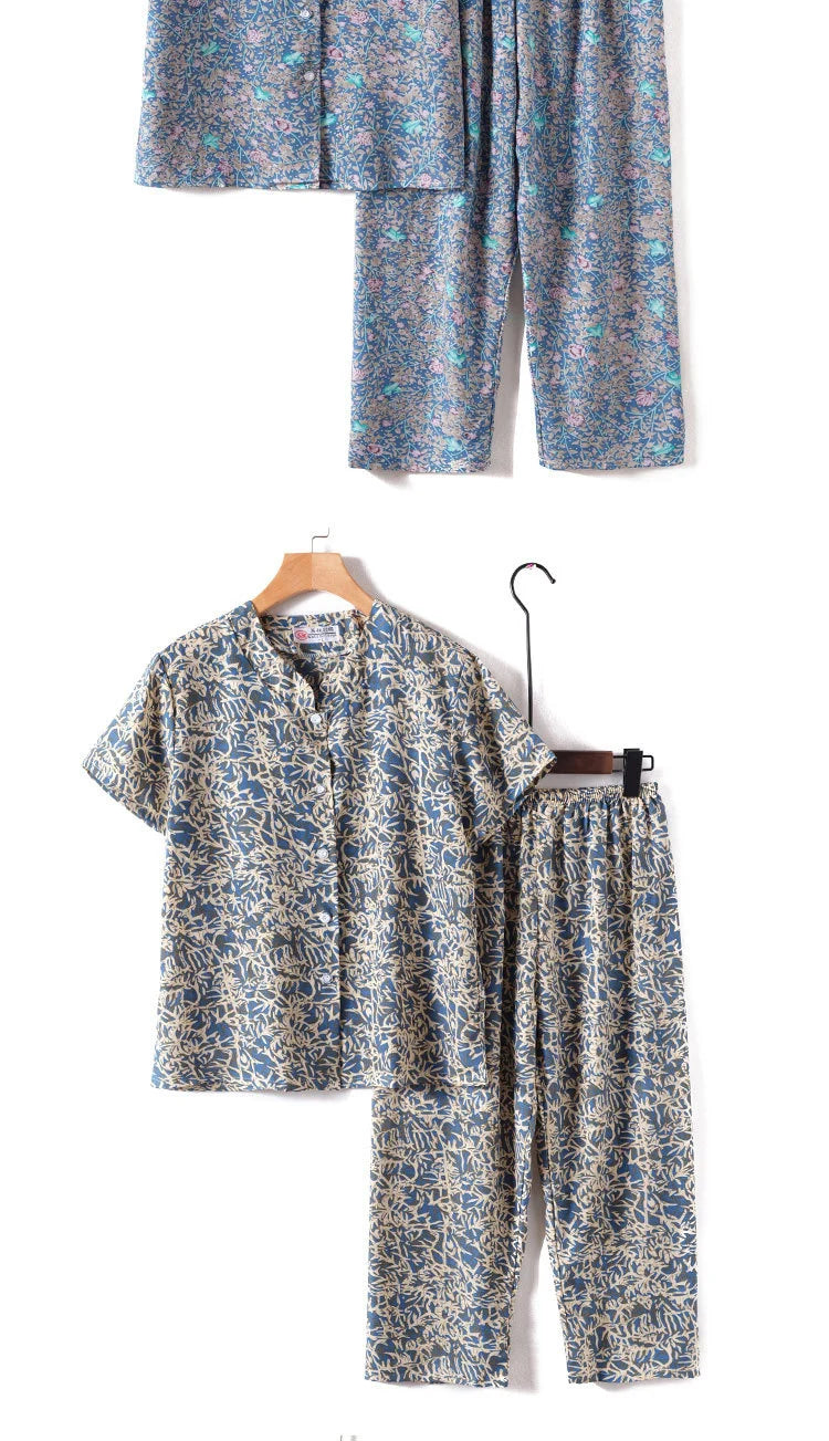 Novelty Sleepwear Women Pajamas Set Night Suit For Mother & Grandma Pajamas Summer Pajama Femme Printing Cardigan Home Clothes