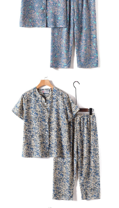 Novelty Sleepwear Women Pajamas Set Night Suit For Mother & Grandma Pajamas Summer Pajama Femme Printing Cardigan Home Clothes