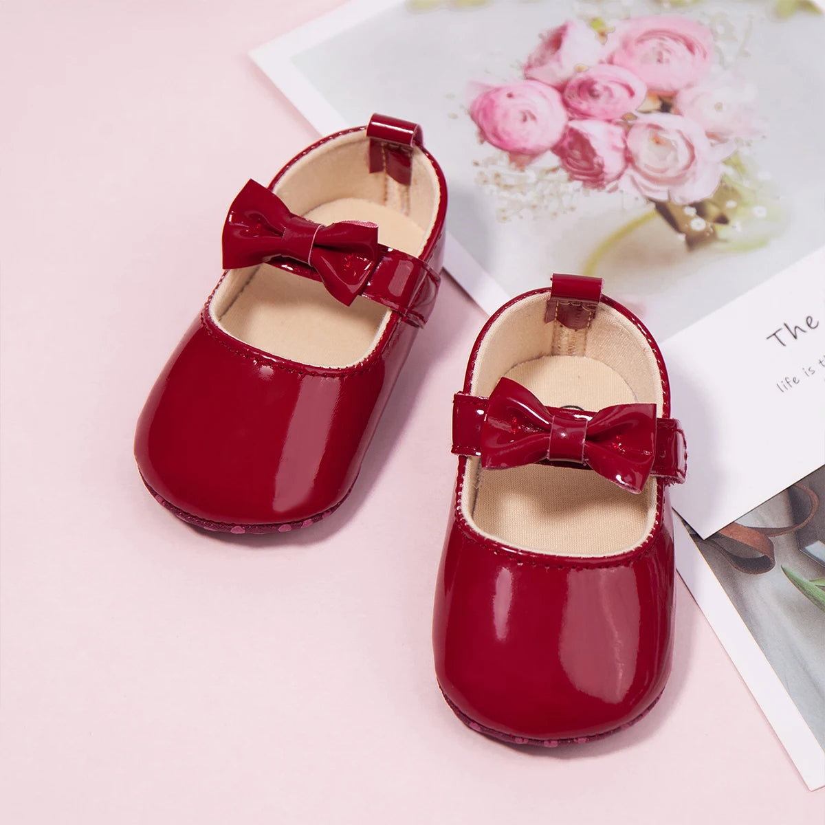 Newborn Baby Shoes Baby Boy Girl Shoes Girl Classic Bowknot Rubber Sole Anti-slip PU Dress Shoes First Walker Toddler Crib Shoes
