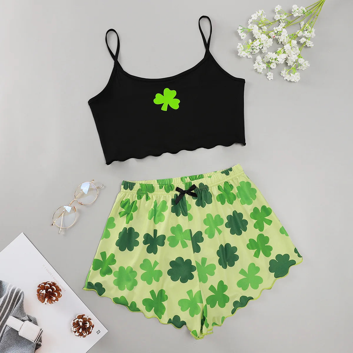 Hot Women's Sleepwear Cute Cartoon Print Short Set Pajamas for Women Pajama Set Sweet Short Sleeve V-Neck & Shorts Summer Pajama