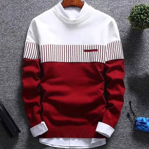 Fashion Men striped Sweater pullover Color Block Patchwork O Neck Long Sleeve Knitted Sweater Top Blouse For Warm Men's Clothing