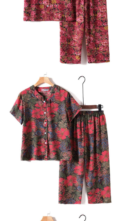 Novelty Sleepwear Women Pajamas Set Night Suit For Mother & Grandma Pajamas Summer Pajama Femme Printing Cardigan Home Clothes