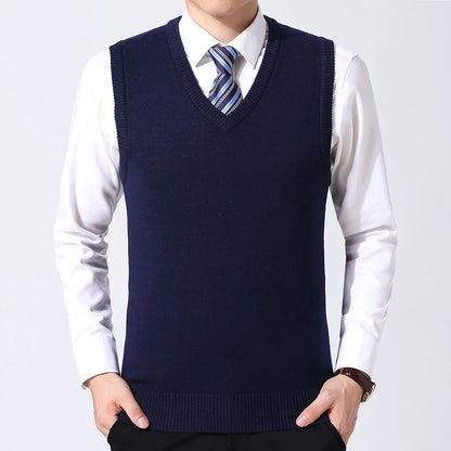JOHMUVVE  New Men V-neck Vest Trend Retro Solid Color Vest All-match Casual Business Work Woolen Knit Vest Men Autumn