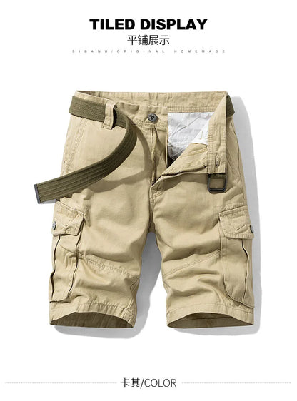 2025 Summer Men's Baggy Multi Pocket Military Cargo Shorts Male Cotton Khaki Men's Tactical Shorts Short Pants 30-38 No Belt