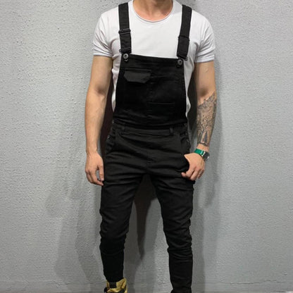 Summer New Men's Distressed Denim Carpenter Overalls Bib Jumpsuits Motos Biker Jean Long Harajuku Rompers Streetwear Plus Size