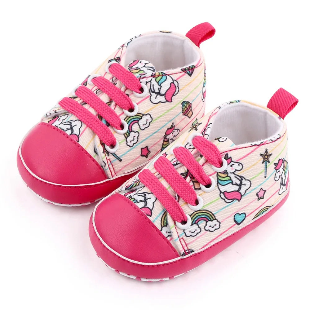 Baby Boys Girls  Soft-soled Toddler Infant First Walkers Cartoon Canvas Pattern Casual Sneaker Shoes Lace-up Shoe New Arrival
