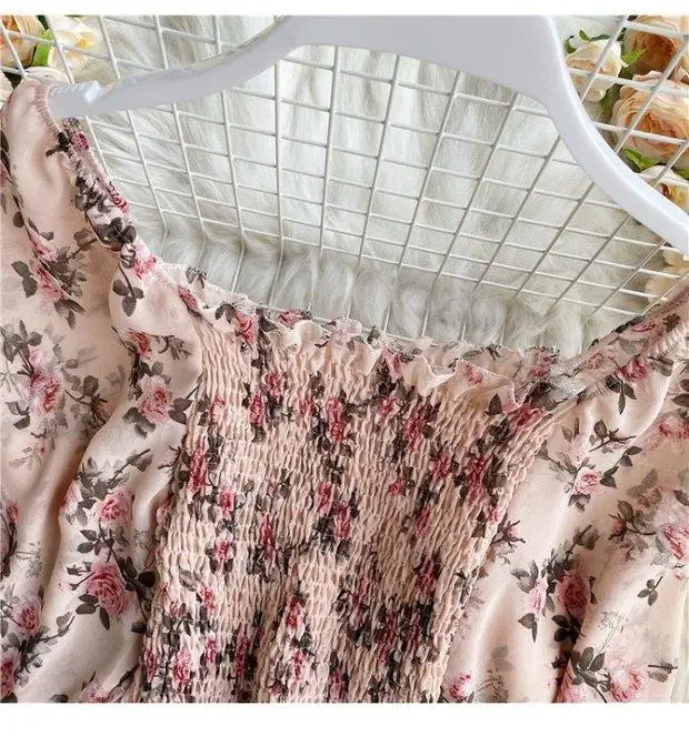 Blouse Women Autumn Retro Sexy Square-Neck Chiffon Shirt Long Sleeve Women's High Waist Short Blusas Ropa De Mujer