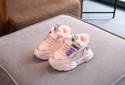 Autumn Winter Girl Children Sport Shoes Breathable Plush Warm Boys Sneakers Boots Soft Light WIth Fur Outdoor Kids Running Shoes