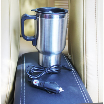 Heated Travel Mug Car Heating Cup 500ml Stainless Steel 12V Travel Electric Coffee Tea Cup Insulated Heated Thermos Mug
