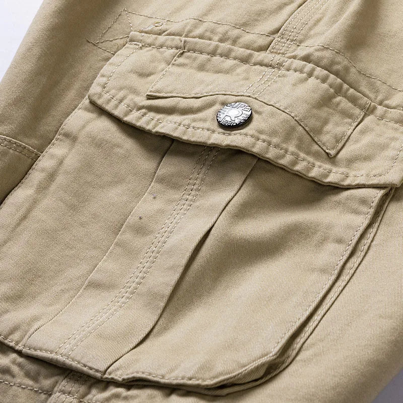 2025 Summer Men's Baggy Multi Pocket Military Cargo Shorts Male Cotton Khaki Men's Tactical Shorts Short Pants 30-38 No Belt