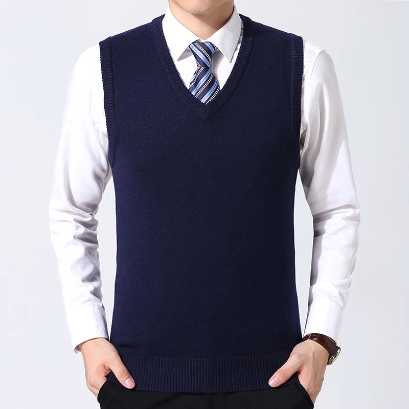 JOHMUVVE  New Men V-neck Vest Trend Retro Solid Color Vest All-match Casual Business Work Woolen Knit Vest Men Autumn
