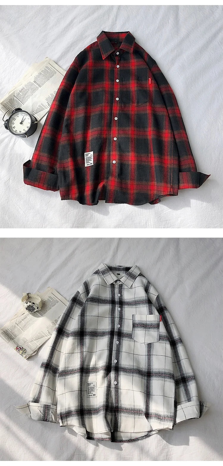New Spring Long Sleeve Red Black Plaid Shirt Men Slim Fit Cotton Casual Shirts Men Clothing Coat Fashion Brand M-3XL