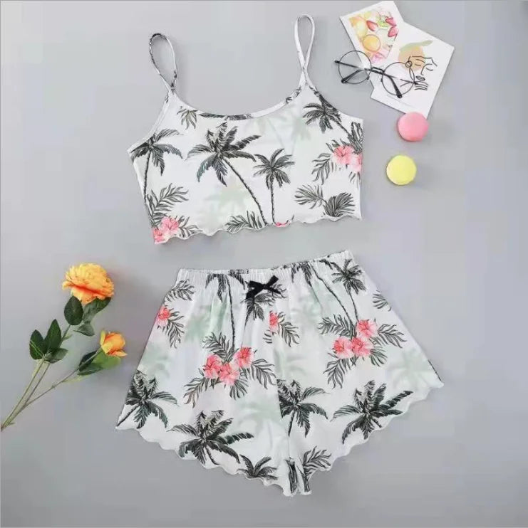 Hot Women's Sleepwear Cute Cartoon Print Short Set Pajamas for Women Pajama Set Sweet Short Sleeve V-Neck & Shorts Summer Pajama
