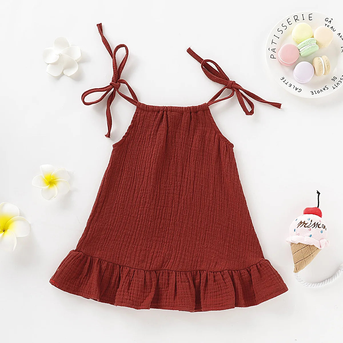 Summer Infant Baby Girl Dress Toddler Dress Muslin Cotton Sleeveless Ruffles Slip Dresses